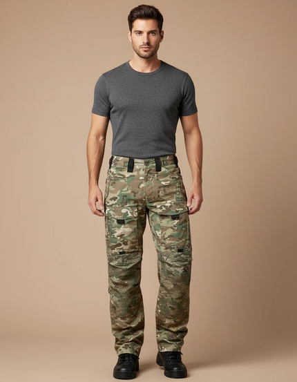 Pantalon Cargo Camouflage Militaire Multipoches Homme Tactique - Multicolore Toile