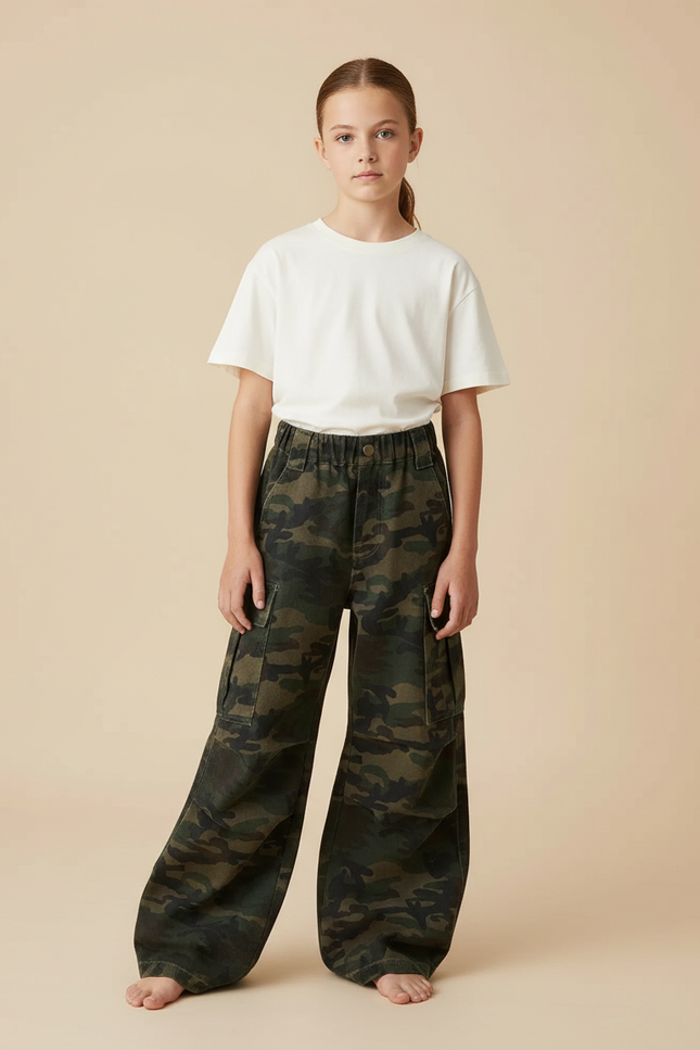 Pantalon Cargo Camouflage Ample Multipoches Coton Enfant - Imprimé