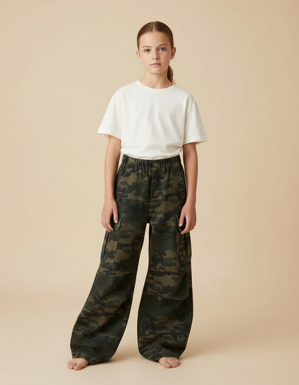 Pantalon Cargo Camouflage Ample Multipoches Coton Enfant - Imprimé