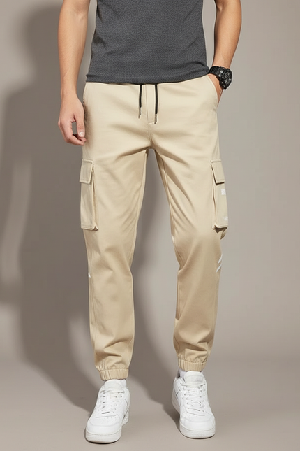 Pantalon Cargo Beige Décontracté Cordon Homme - Polyester