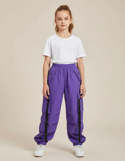 Pantalon Cargo Violet Ample Sangles Enfant Streetwear - Polyester