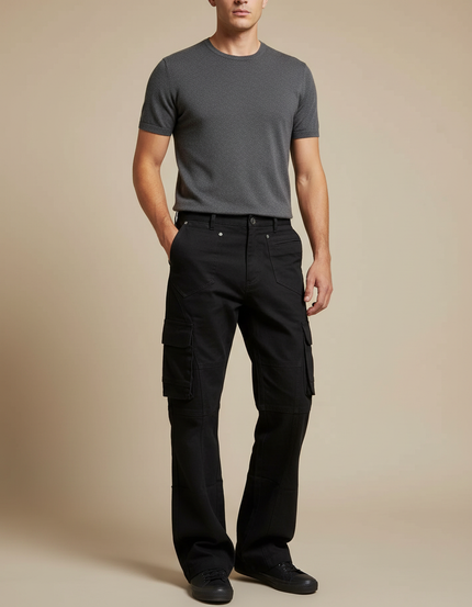 Pantalon Cargo Noir Ample Multipoches Homme Y2K - Toile
