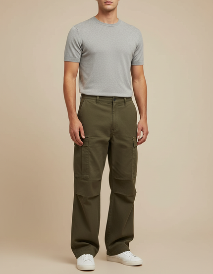 Pantalon Cargo Kaki Ample Coton Homme Décontracté