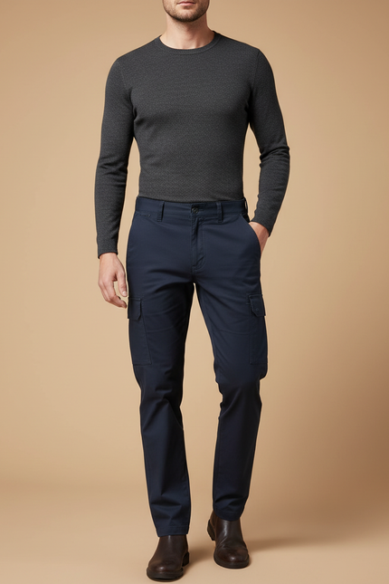 Pantalon Cargo Homme Bleu Marine Coton Décontracté Slim