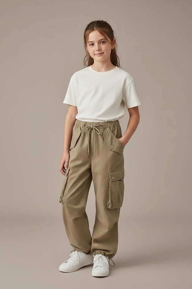 Pantalon Cargo Fille Kaki Parachute - Gabardine