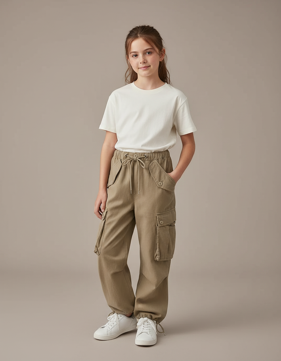 Pantalon Cargo Fille Kaki Parachute - Gabardine