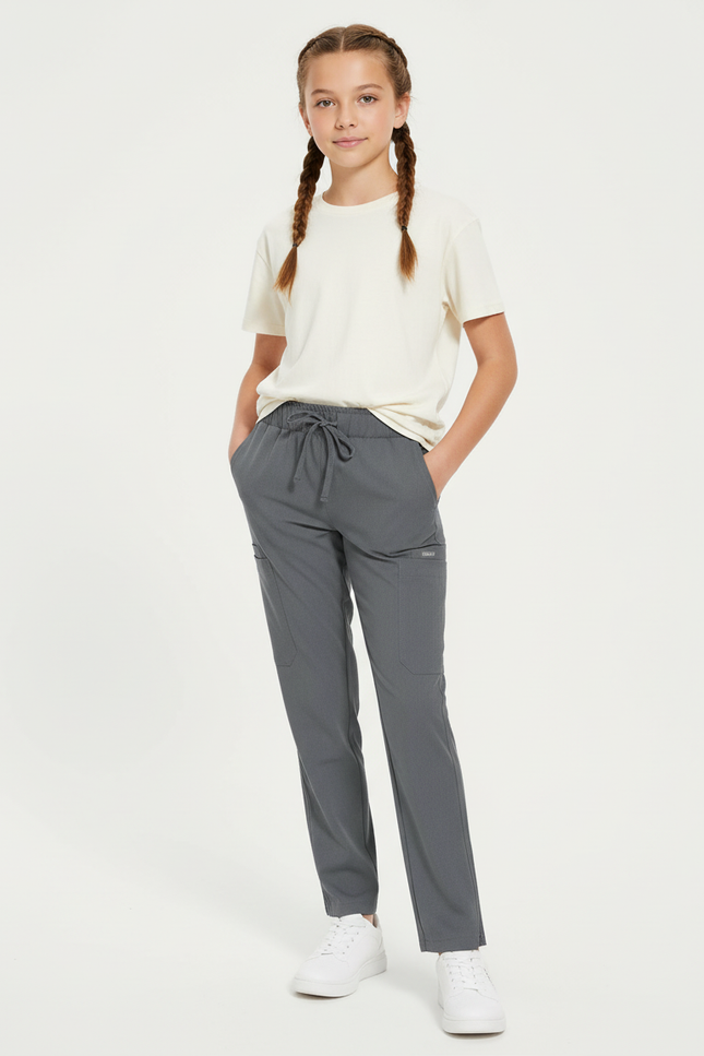 Pantalon Cargo Gris Ample Cordon Décontracté Enfant - Polyester