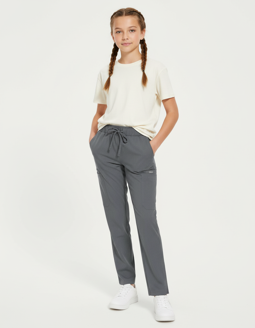 Pantalon Cargo Gris Ample Cordon Décontracté Enfant - Polyester