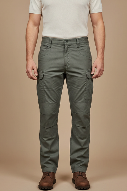 Pantalon Cargo Vert Militaire Renforcé Multipoches Homme - Kaki Gabardine