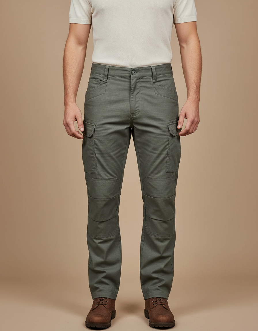 Pantalon Cargo Vert Militaire Renforcé Multipoches Homme - Kaki Gabardine