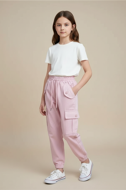 Pantalon Cargo Rose Ample Poches Coton Fille