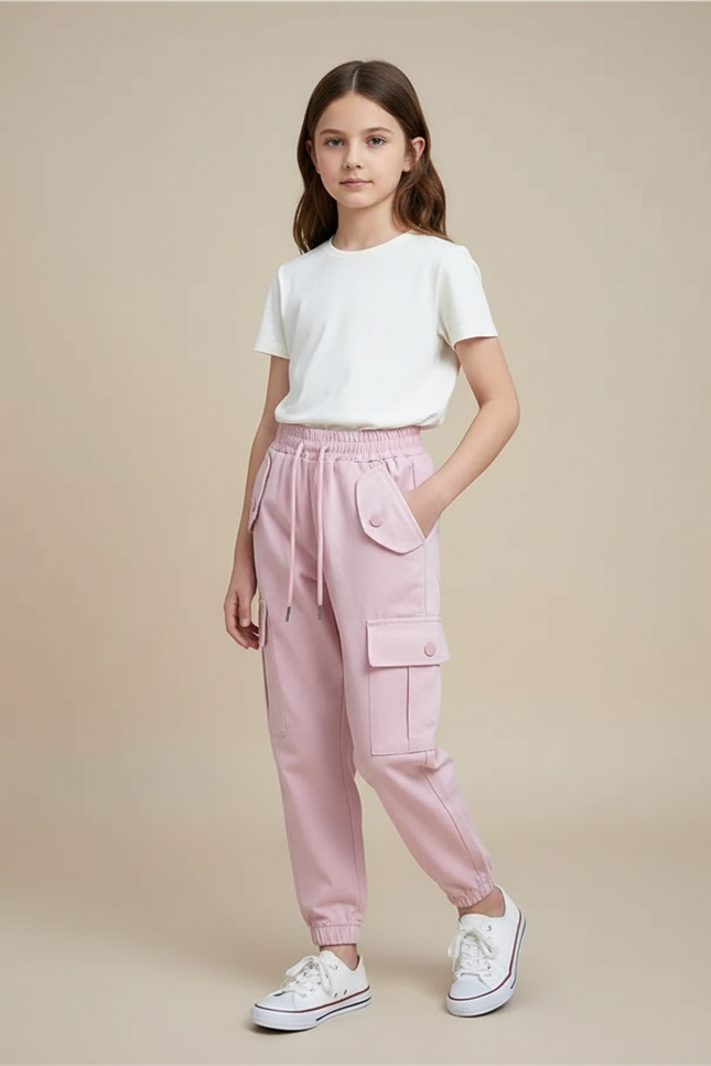 Pantalon Cargo Rose Ample Poches Coton Fille