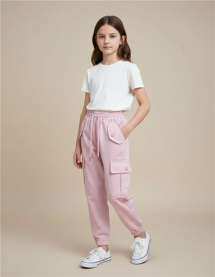 Pantalon Cargo Rose Ample Poches Coton Fille