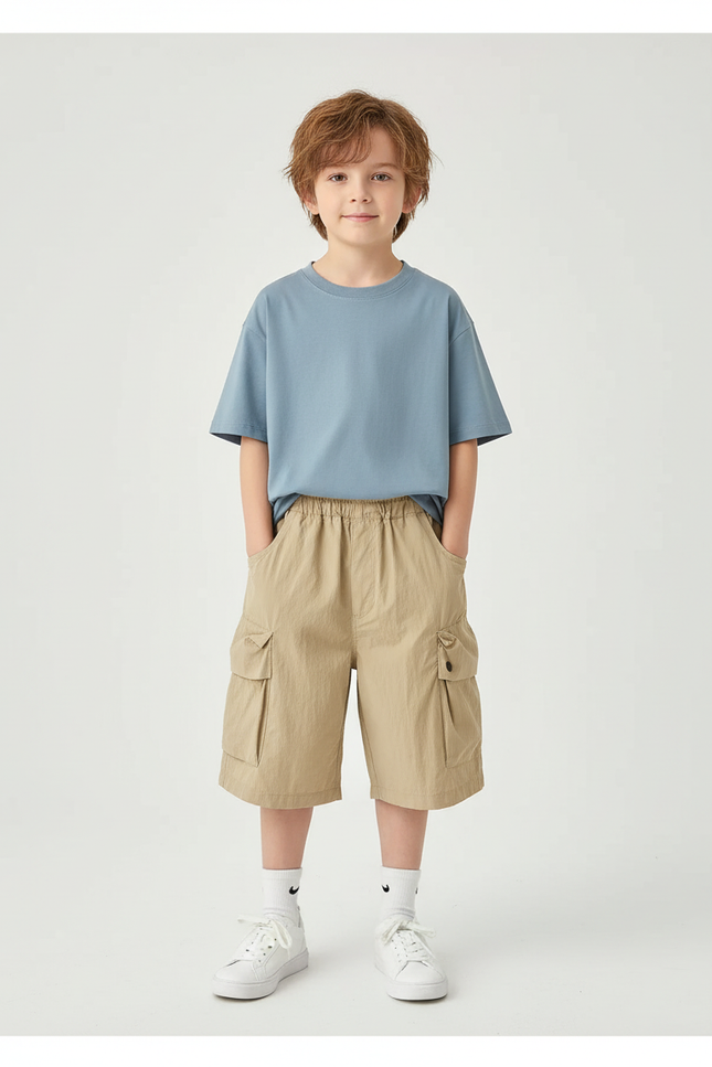 Pantalon Cargo Beige Ample Coton Garçon Poches