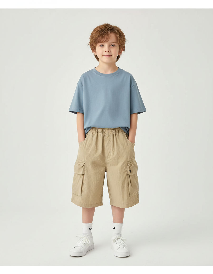 Pantalon Cargo Beige Ample Coton Garçon Poches