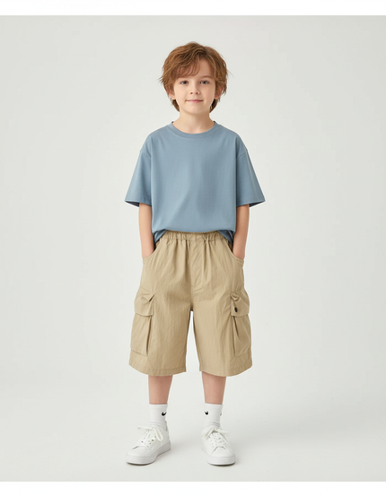 Pantalon Cargo Beige Ample Coton Garçon Poches