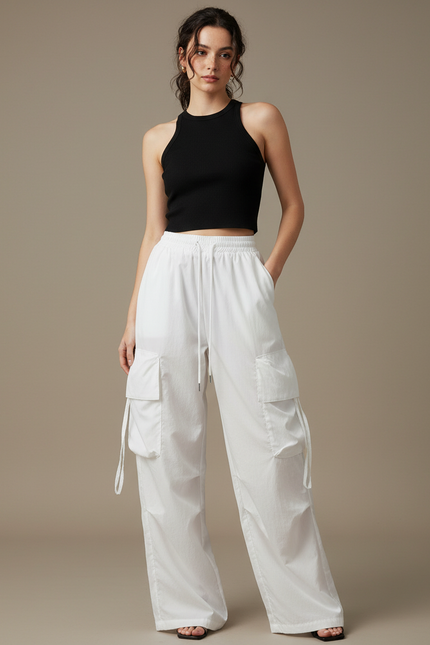 Pantalon Cargo Femme Blanc Parachute - Toile