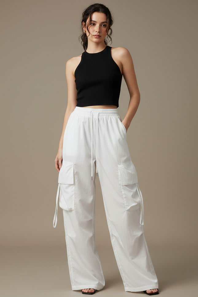 Pantalon Cargo Femme Blanc Parachute - Toile