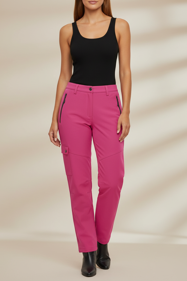 Pantalon Cargo Rose Fuchsia Femme Coupe Droite Zippé - Polyester