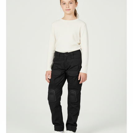 Pantalon Cargo Noir Tactique Multipoches Enfant - Toile