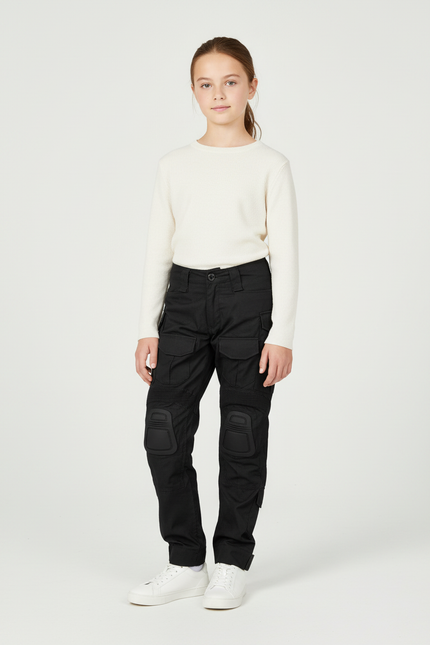 Pantalon Cargo Noir Tactique Multipoches Enfant - Toile