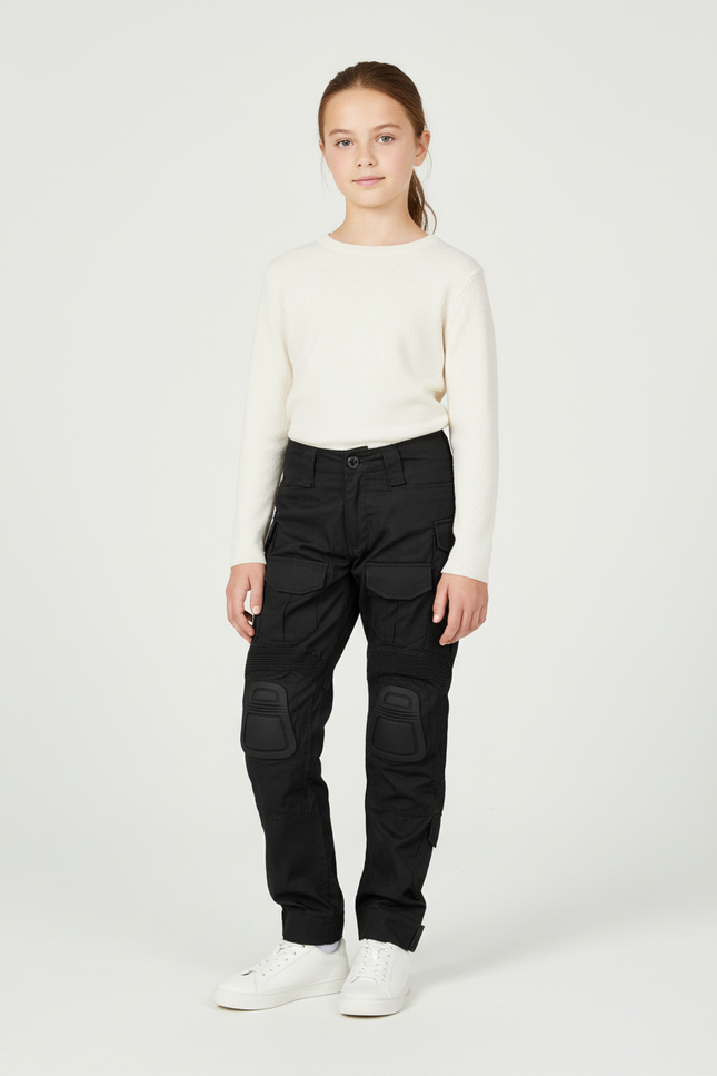 Pantalon Cargo Noir Tactique Multipoches Enfant - Toile