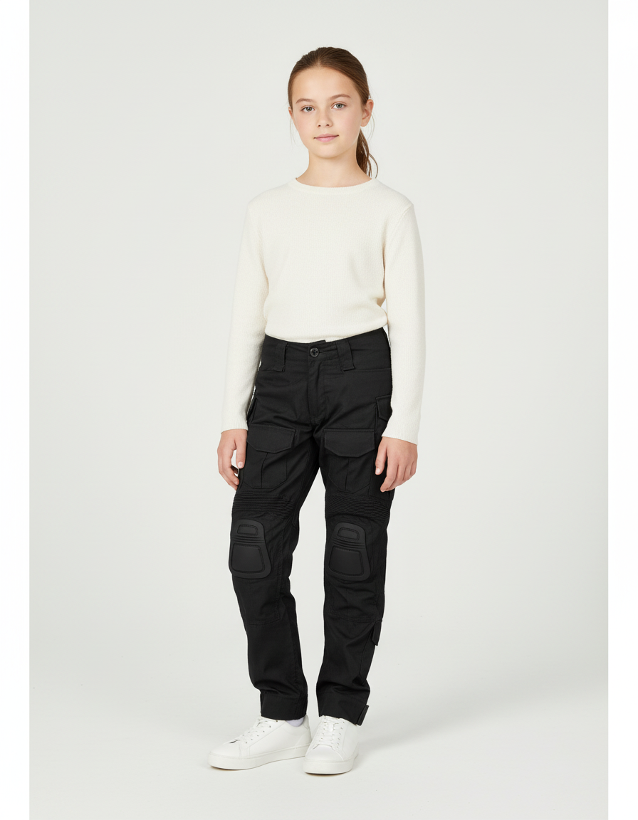 Pantalon Cargo Noir Tactique Multipoches Enfant - Toile