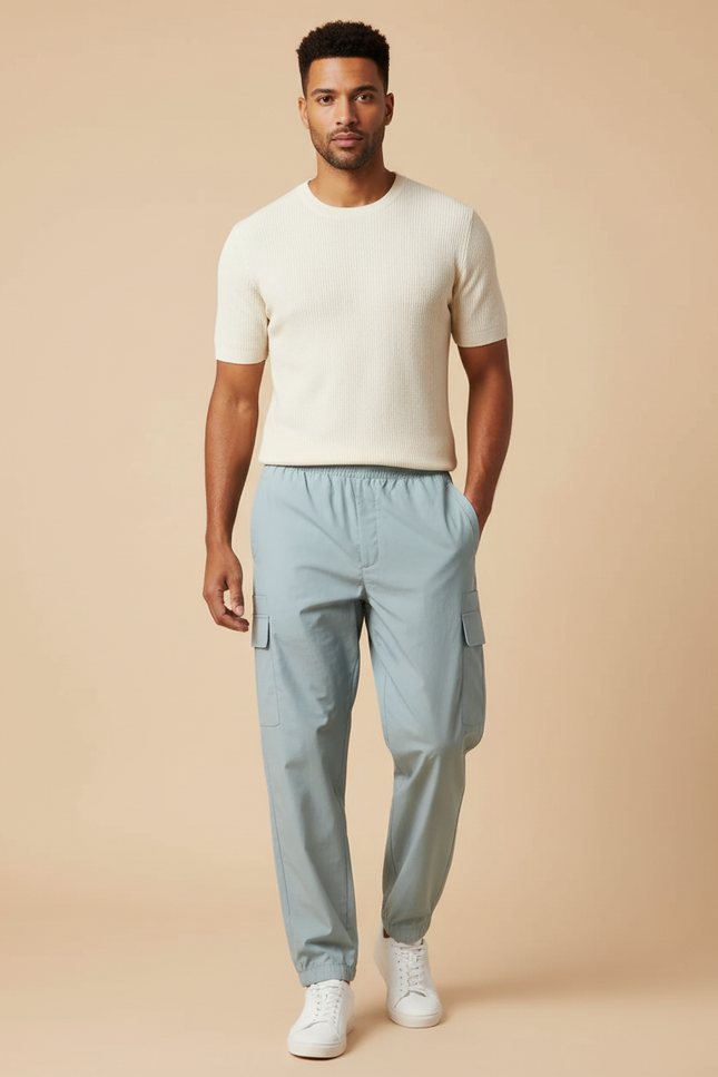 Pantalon Cargo Resserré Aux Chevilles - Bleu Polyester