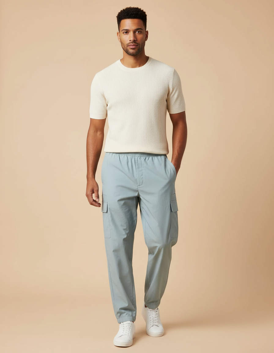 Pantalon Cargo Resserré Aux Chevilles - Bleu Polyester