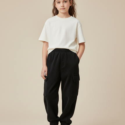 Pantalon Cargo Noir Ample Molletonné Enfant Décontracté
