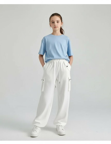Pantalon Cargo Blanc Ample Décontracté Poches Fille - Molleton