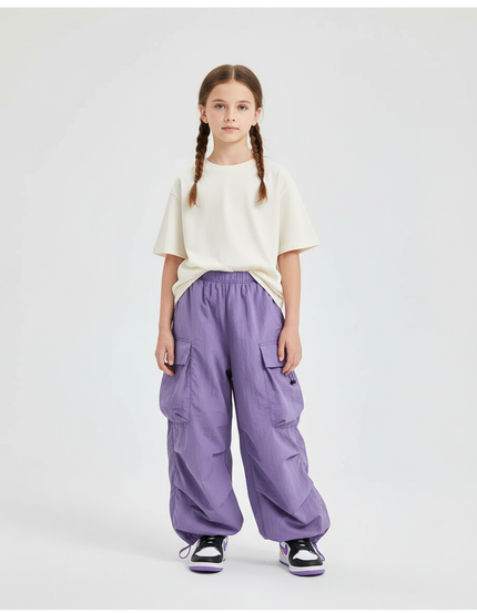 Pantalon Cargo Ample Violet Décontracté Multipoches Enfant - Polyester