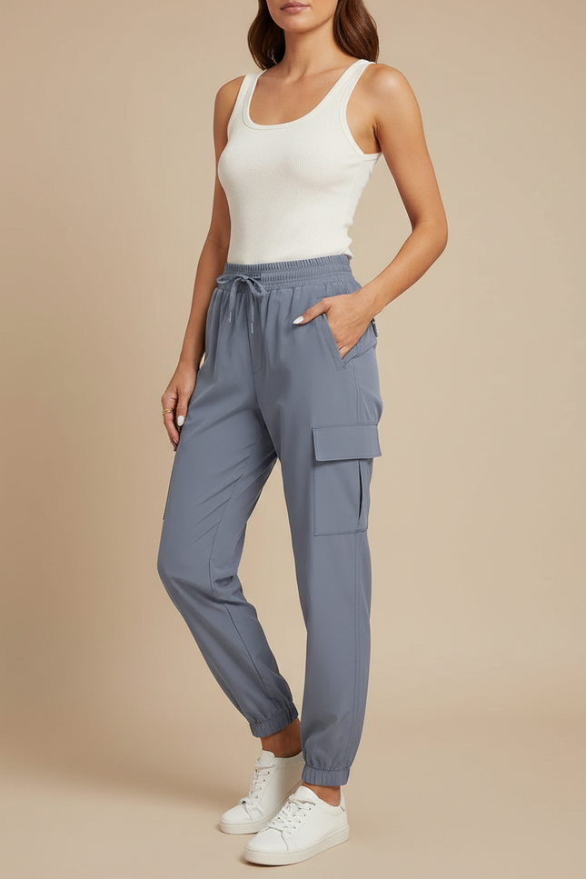 Pantalon Cargo Femme Gris Jogger Léger Décontracté - Polyester