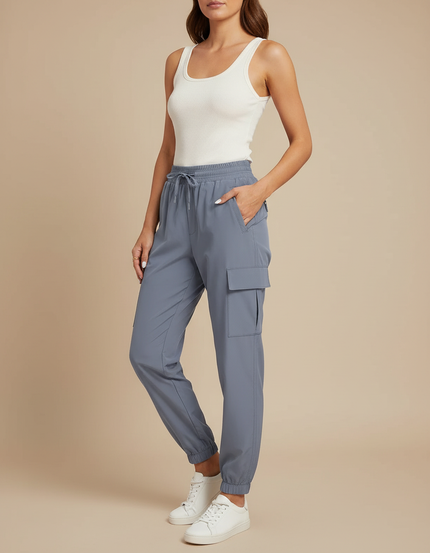 Pantalon Cargo Femme Gris Jogger Léger Décontracté - Polyester