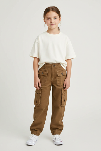 Pantalon Cargo Marron Ample Poches Enfant Coton