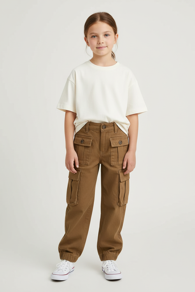 Pantalon Cargo Marron Ample Poches Enfant Coton