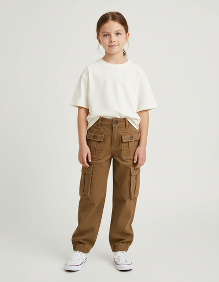 Pantalon Cargo Marron Ample Poches Enfant Coton