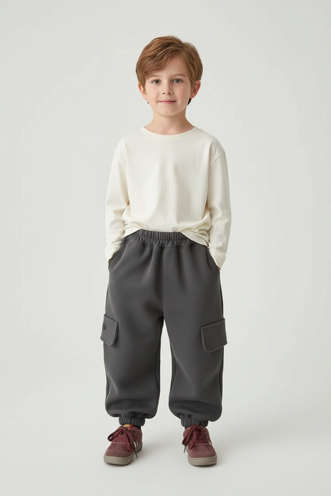 Pantalon Cargo Gris Molletonné Ample Enfant