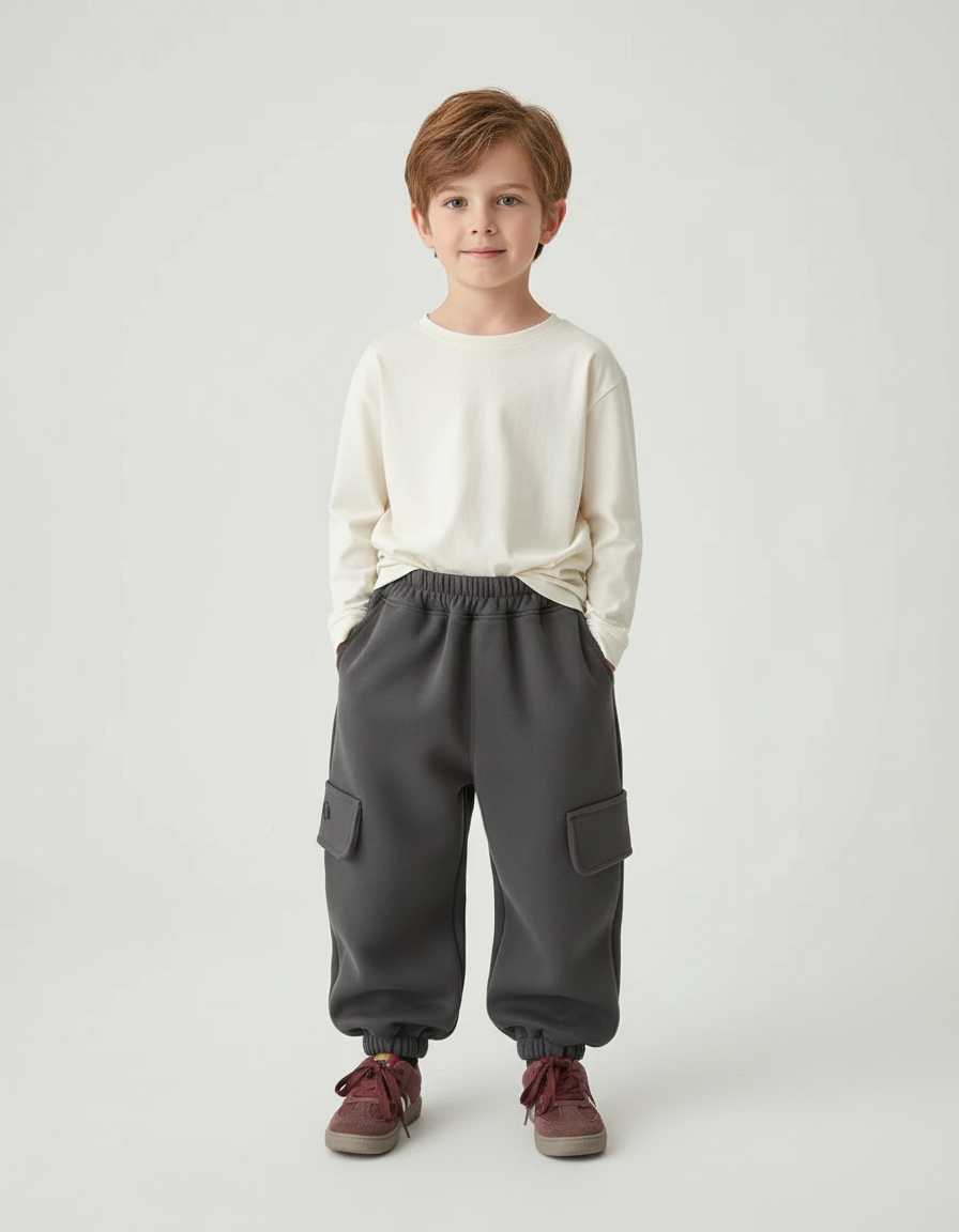 Pantalon Cargo Gris Molletonné Ample Enfant