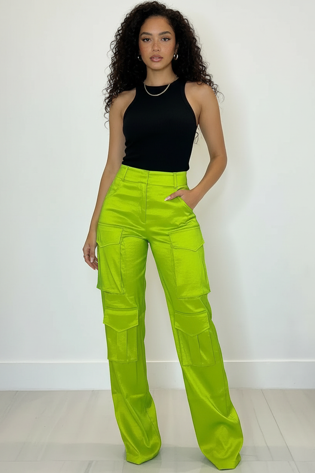 Pantalon Cargo Soie Femme - Vert