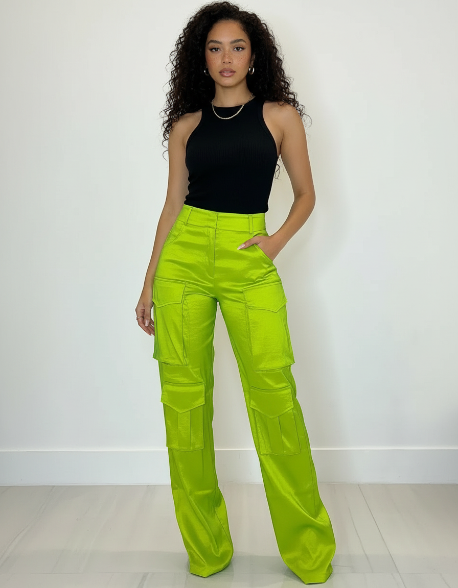 Pantalon Cargo Soie Femme - Vert