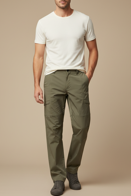 Pantalon Cargo Homme Vert Militaire Multipoches Décontracté - Kaki Toile