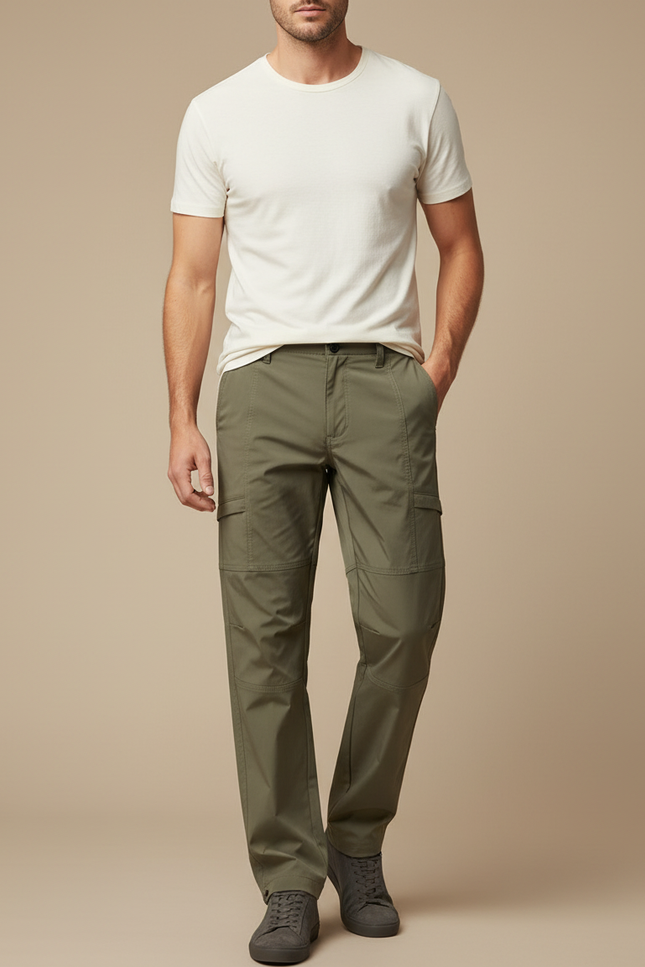 Pantalon Cargo Homme Vert Militaire Multipoches Décontracté - Kaki Toile