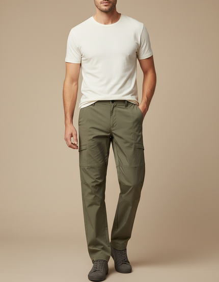 Pantalon Cargo Homme Vert Militaire Multipoches Décontracté - Kaki Toile
