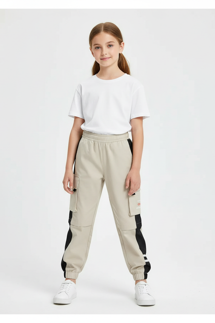 Pantalon Cargo Beige Enfant Décontracté Poches Latérales - Polyester
