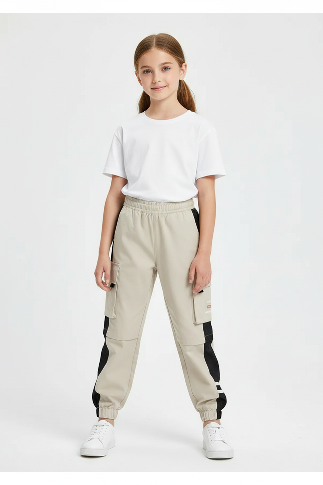 Pantalon Cargo Beige Enfant Décontracté Poches Latérales - Polyester