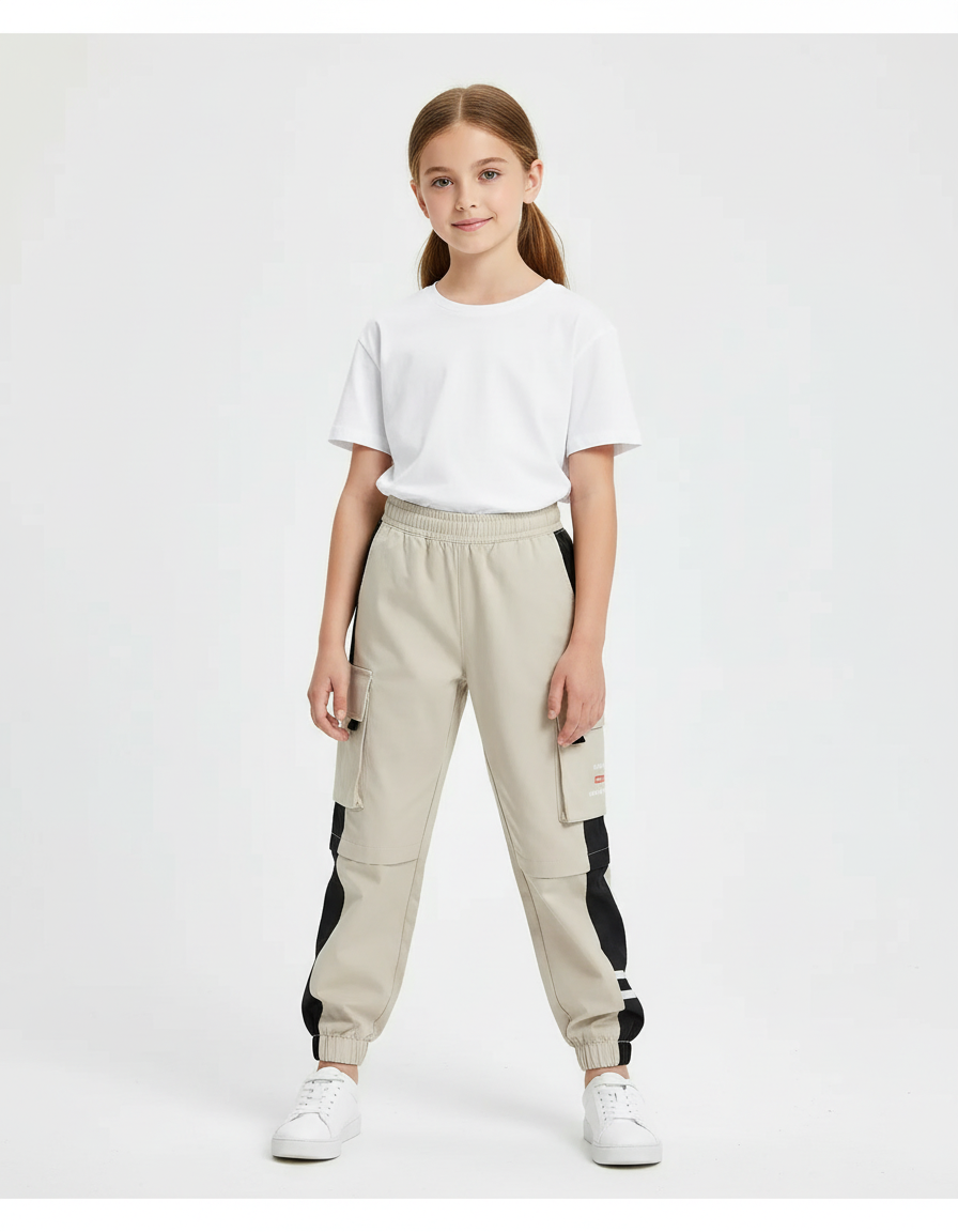 Pantalon Cargo Beige Enfant Décontracté Poches Latérales - Polyester