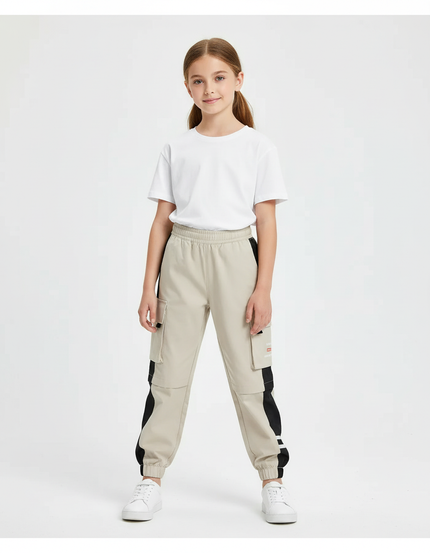 Pantalon Cargo Beige Enfant Décontracté Poches Latérales - Polyester