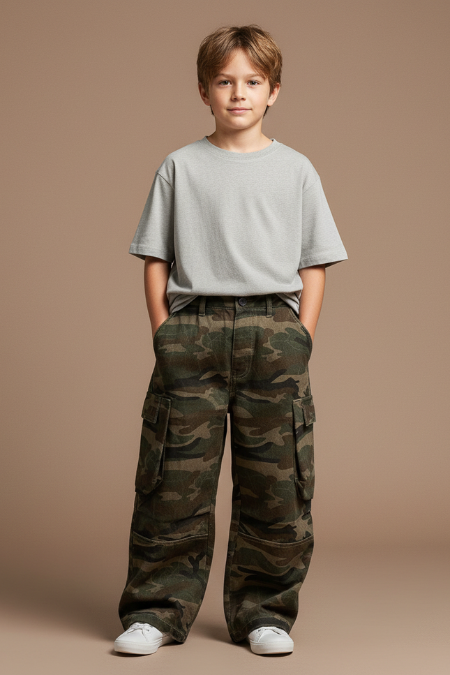 Pantalon Cargo Camouflage Ample Décontracté Enfant - Imprimé Molleton