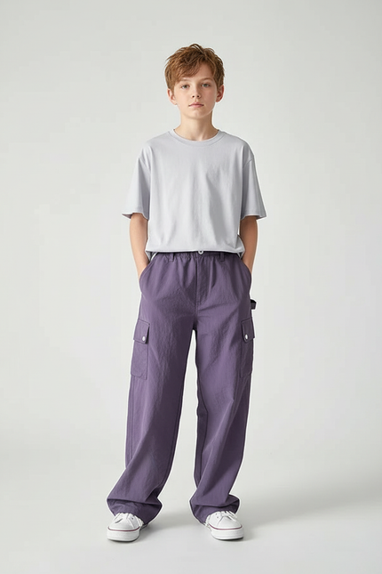 Pantalon Cargo Violet Ample Doux Enfants - Toile